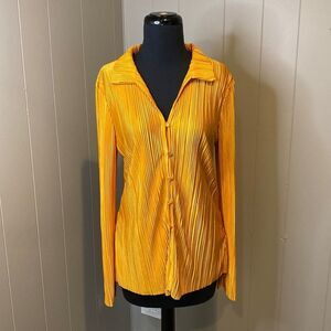 Rachel Zoe Women’s Extra Large Long Sleeve Plisse Camp Collar Button Up Shirt